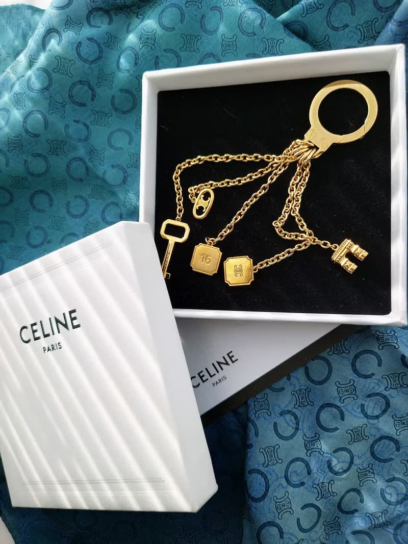 中古真品 帶盒 CELINE 黃金凱旋門流蘇包包掛飾 掛件鎖匙扣鑰匙圈