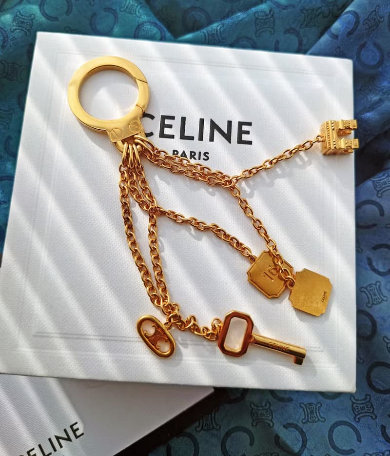 中古真品 帶盒 CELINE 黃金凱旋門流蘇包包掛飾 掛件鎖匙扣鑰匙圈