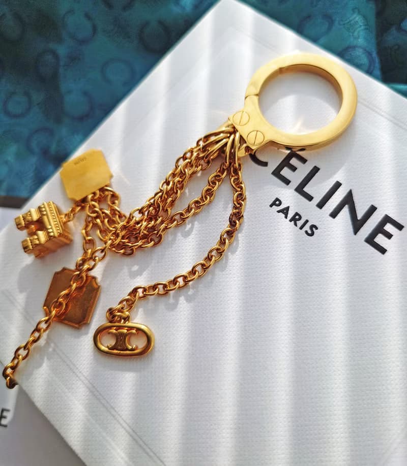中古真品 帶盒 CELINE 黃金凱旋門流蘇包包掛飾 掛件鎖匙扣鑰匙圈