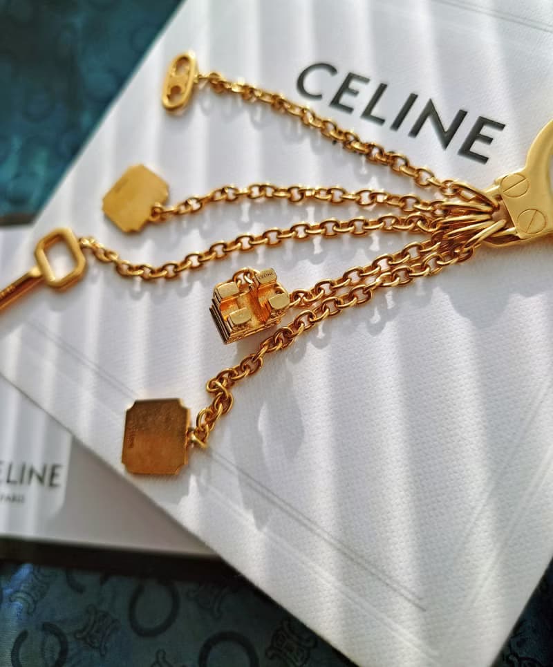 中古真品 帶盒 CELINE 黃金凱旋門流蘇包包掛飾 掛件鎖匙扣鑰匙圈