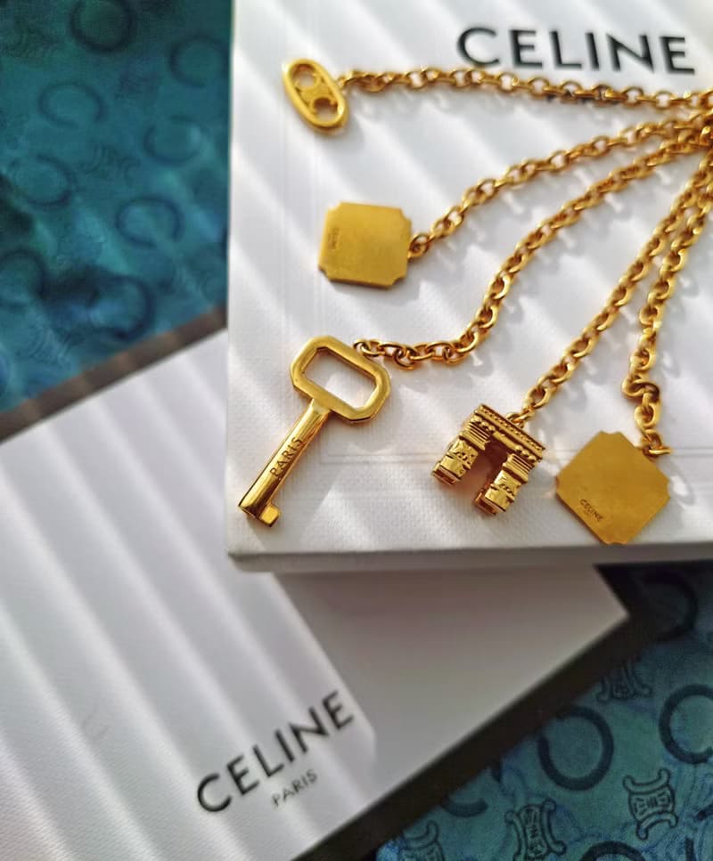 中古真品 帶盒 CELINE 黃金凱旋門流蘇包包掛飾 掛件鎖匙扣鑰匙圈