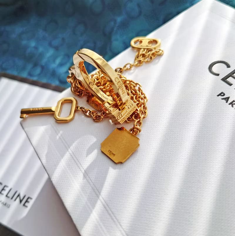 中古真品 帶盒 CELINE 黃金凱旋門流蘇包包掛飾 掛件鎖匙扣鑰匙圈
