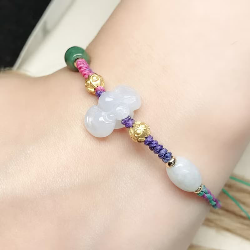 【福在眼前】冰種翡翠蝙蝠設計款編織手鍊 |天然緬甸A貨翡翠|送禮