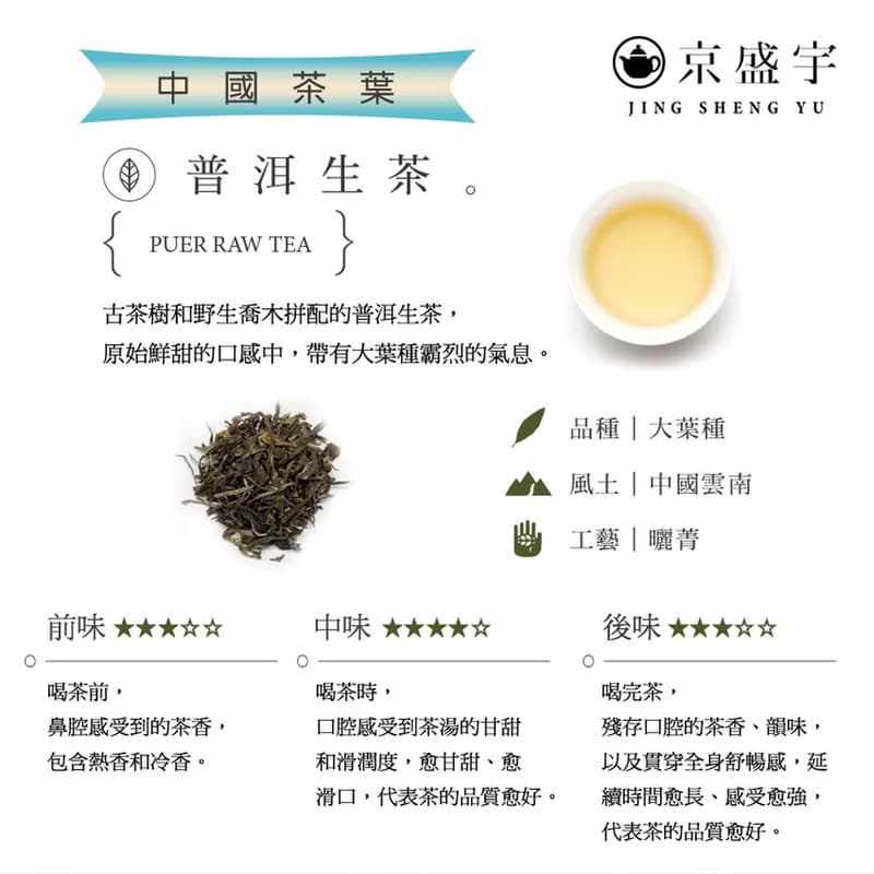 京盛宇【茶葉】中國普洱生茶-罐裝茶葉50g-世界選茶