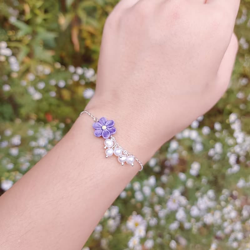 【花語系列】雪割草珍珠手鏈 • Precious //925純銀