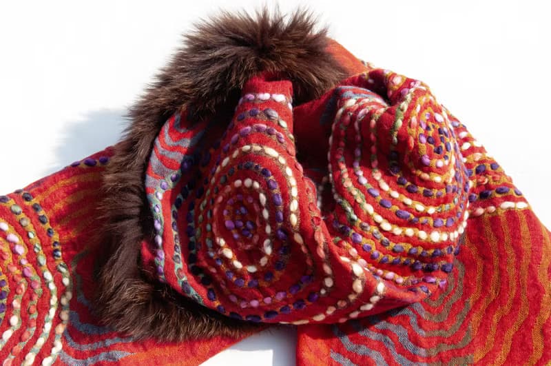 喀什米爾Cashmere/水煮羊毛披肩/針織圍巾/刺繡圍巾/羊絨披巾-花