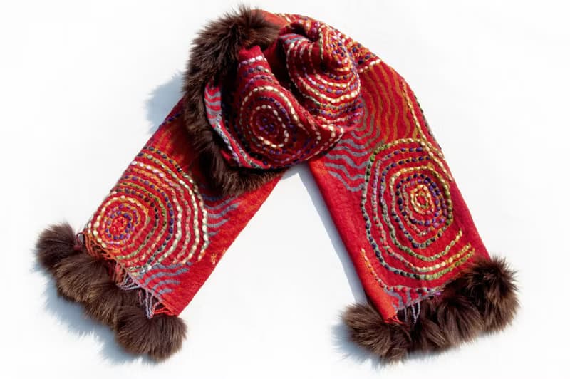 喀什米爾Cashmere/水煮羊毛披肩/針織圍巾/刺繡圍巾/羊絨披巾-花
