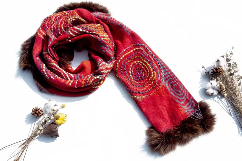 喀什米爾Cashmere/水煮羊毛披肩/針織圍巾/刺繡圍巾/羊絨披巾-花