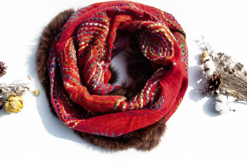 喀什米爾Cashmere/水煮羊毛披肩/針織圍巾/刺繡圍巾/羊絨披巾-花