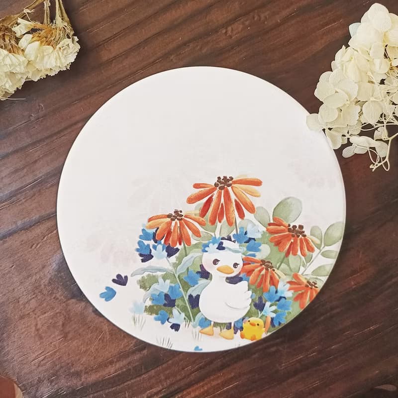 陶瓷吸水杯墊 - 橘藍鴨鴨