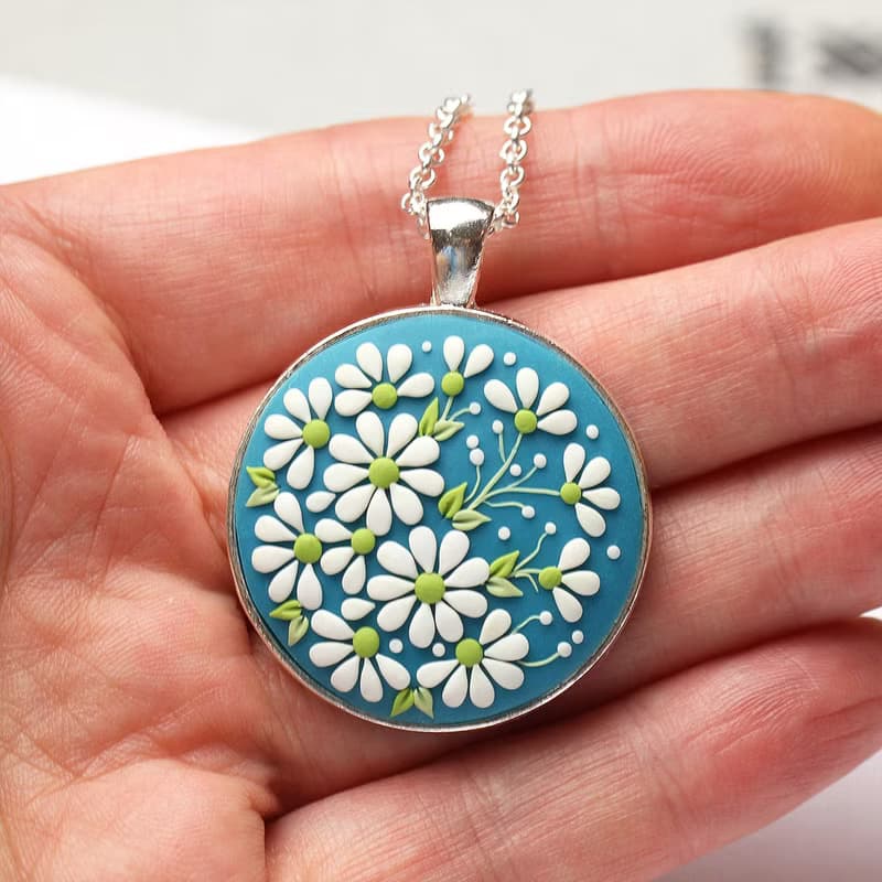 Daisy Pendant Tiny Flower Necklace Unique Handmade Jewelry Polymer Clay Necklace