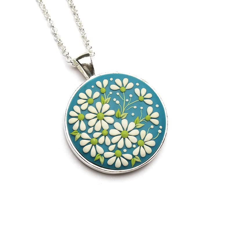 Daisy Pendant Tiny Flower Necklace Unique Handmade Jewelry Polymer Clay Necklace