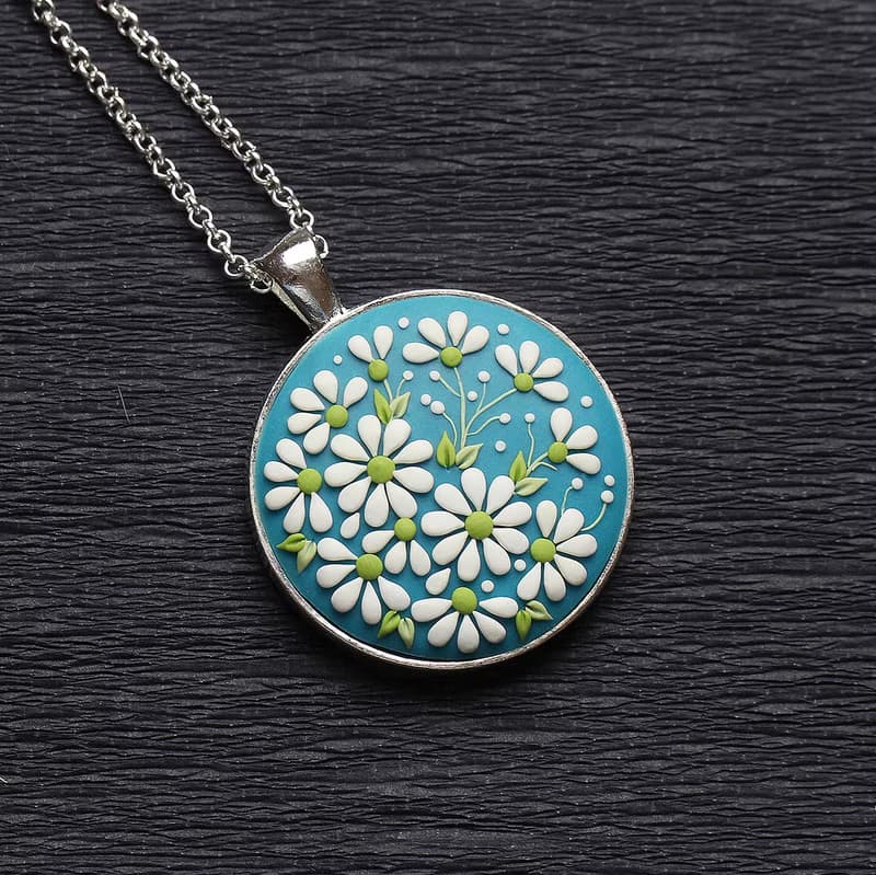 Daisy Pendant Tiny Flower Necklace Unique Handmade Jewelry Polymer Clay Necklace