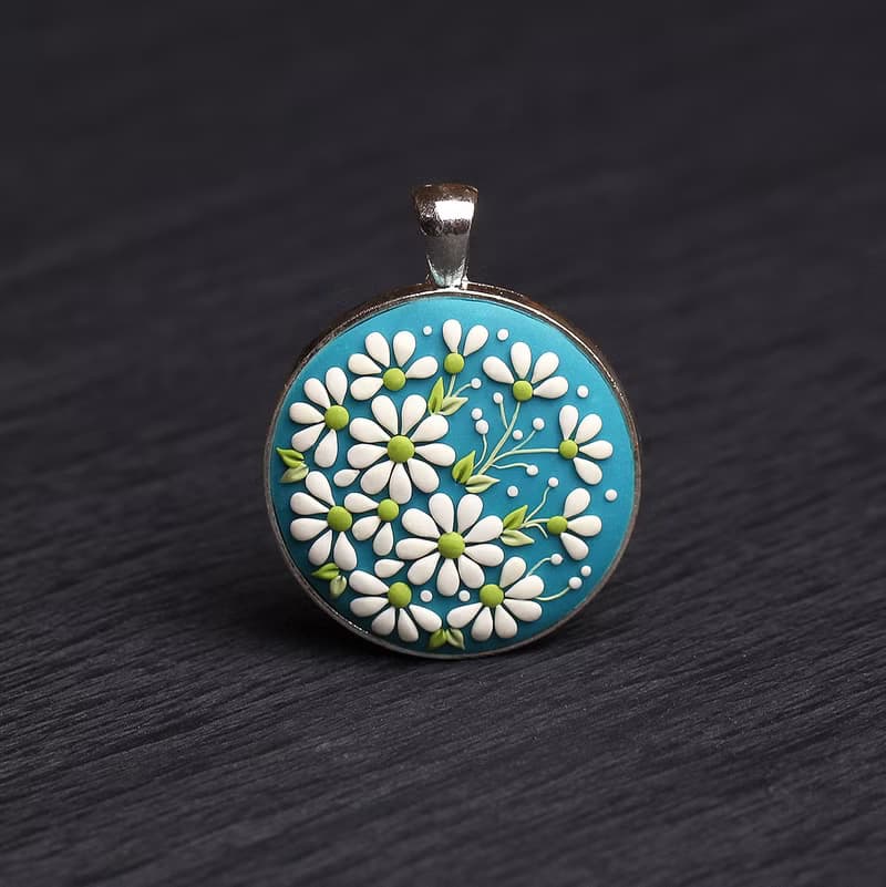 Daisy Pendant Tiny Flower Necklace Unique Handmade Jewelry Polymer Clay Necklace