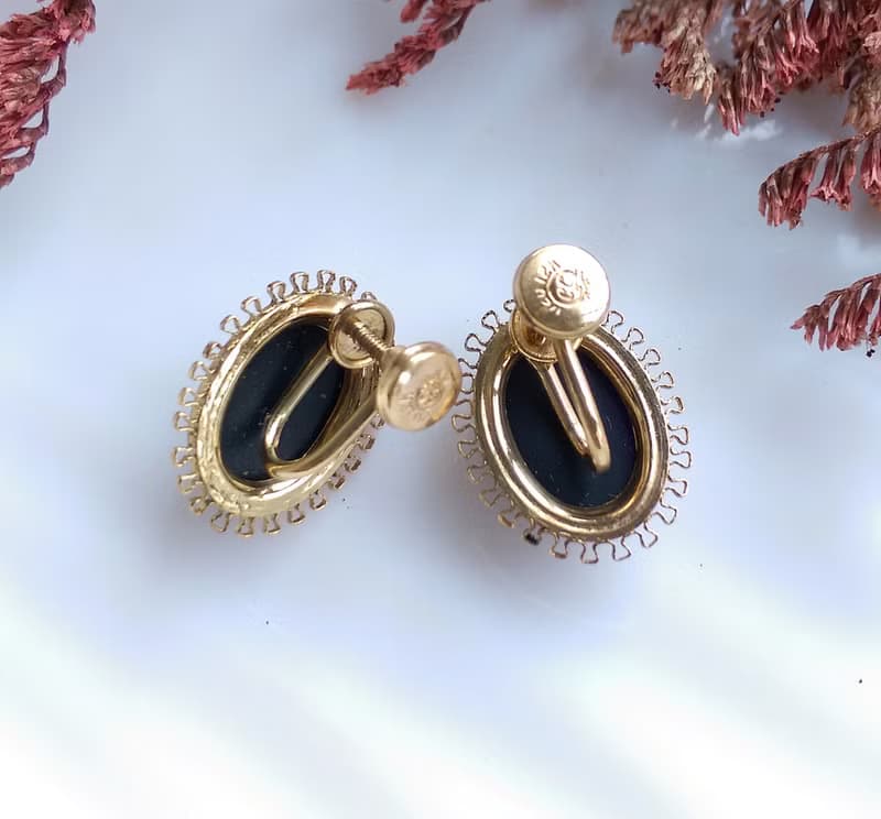 Vintage Jewelry 西洋古董飾品 CAMEO 12K包金 優雅 栓式耳環