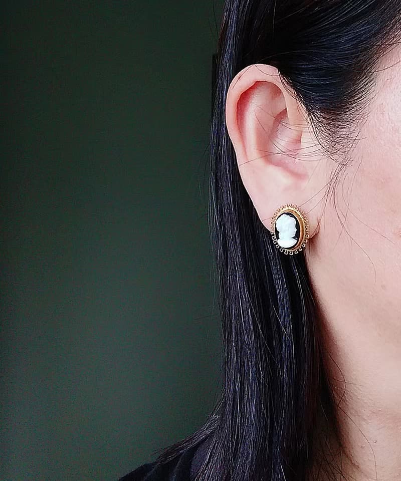Vintage Jewelry 西洋古董飾品 CAMEO 12K包金 優雅 栓式耳環