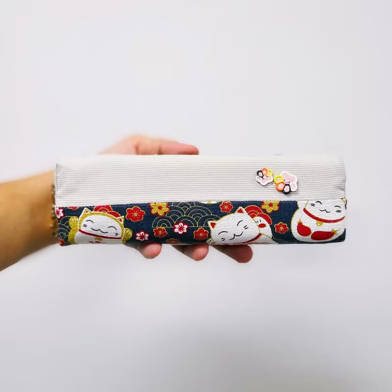 招財貓布藝陶藝扭扣手工小筆袋/化妝袋