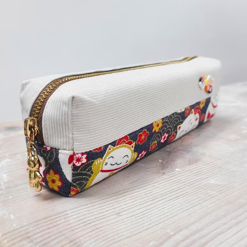 招財貓布藝陶藝扭扣手工小筆袋/化妝袋