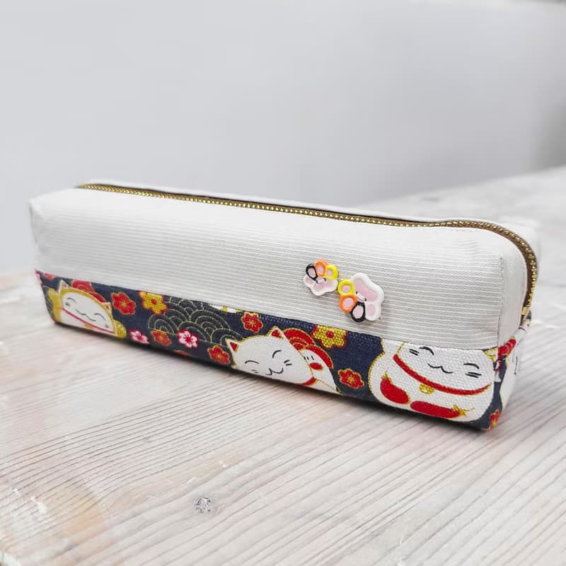 招財貓布藝陶藝扭扣手工小筆袋/化妝袋