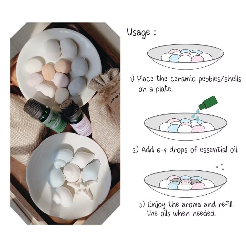 Ceramic Aroma Pebbles Pack / Shells Pack for use with Essential oil