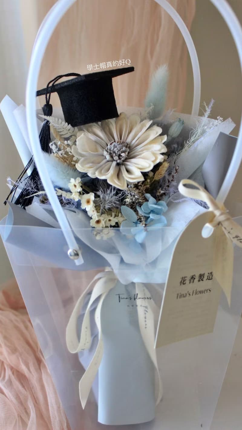 乾燥太陽花小花束 畢業花束 藍/黃/粉