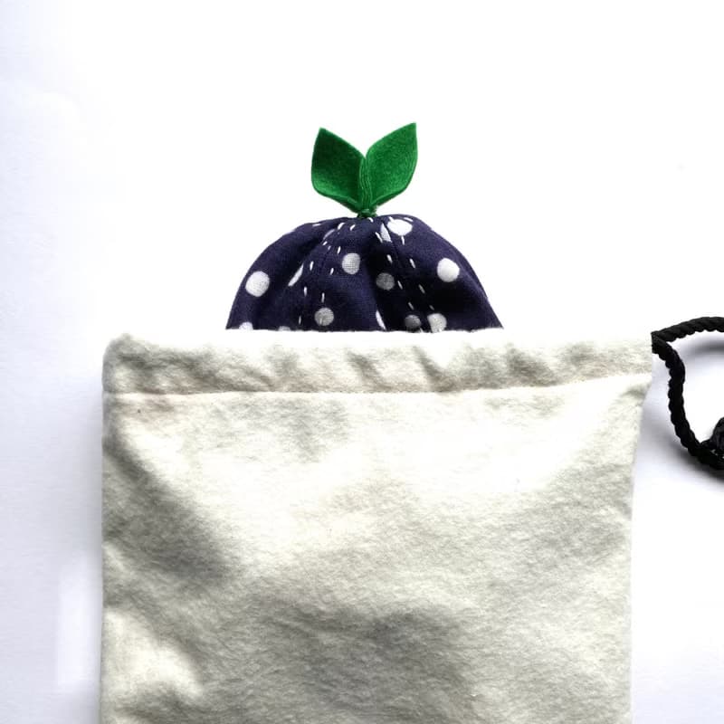 ガーゼのやわらかハット with オーガニックコットンきんちゃく　葉っぱハット ドット柄　ネイビー 42cm　出産祝い