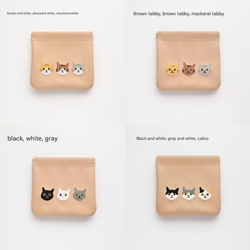 ばね口 マルチポーチ 【 3匹の猫 】 ワッペン 猫 小物入れ ポーチ バネポーチ アクセサリーポーチ ギフト A297I
