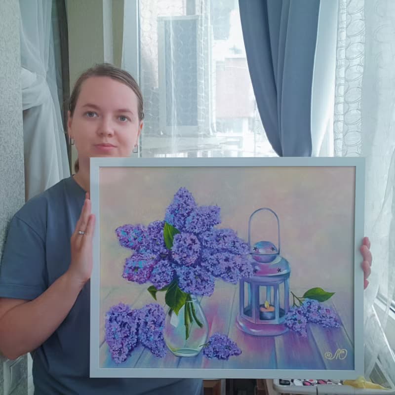 Lilac Painting Still Life Original Art Flower Artwork Bouquet Frame Oil Painting