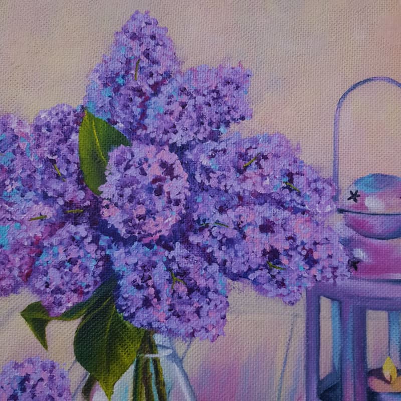 Lilac Painting Still Life Original Art Flower Artwork Bouquet Frame Oil Painting