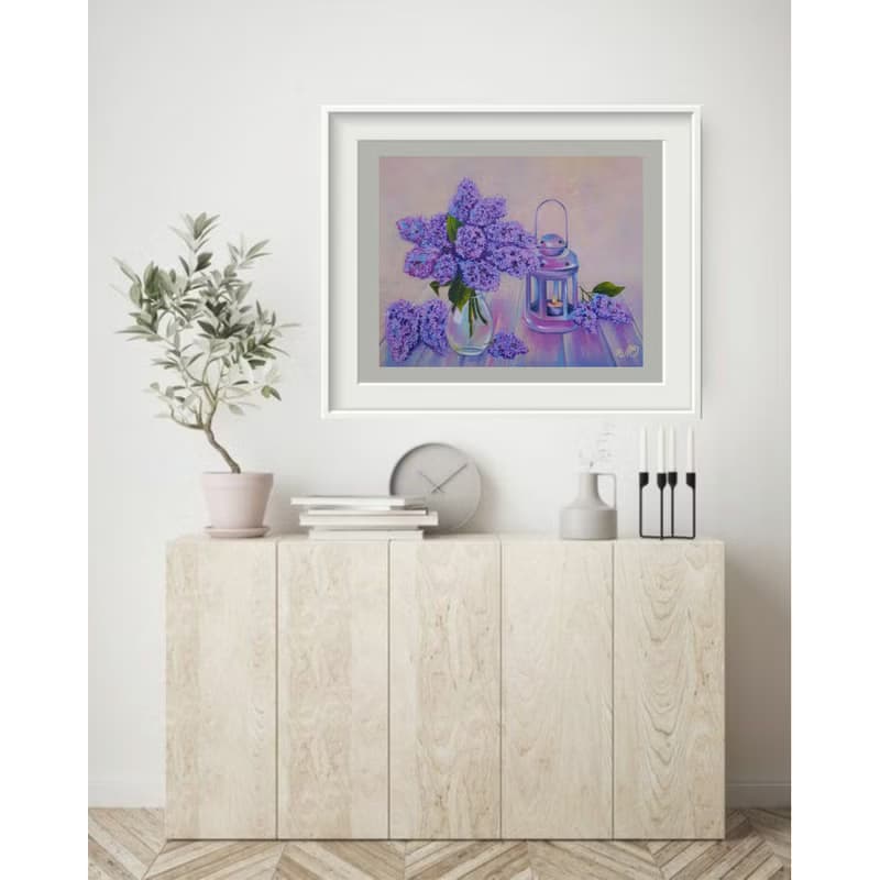Lilac Painting Still Life Original Art Flower Artwork Bouquet Frame Oil Painting
