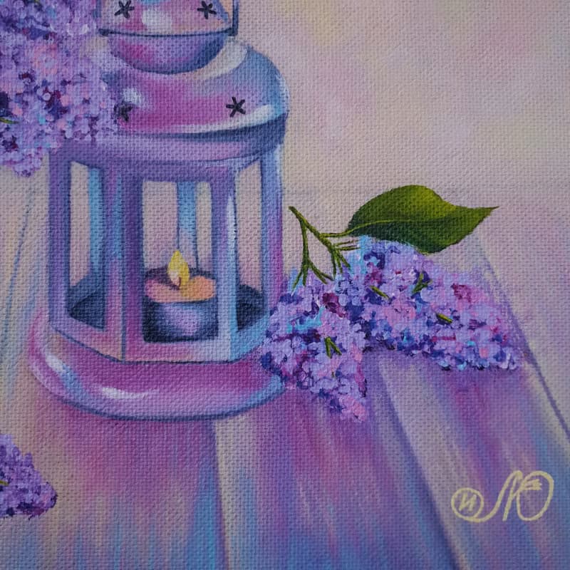 Lilac Painting Still Life Original Art Flower Artwork Bouquet Frame Oil Painting