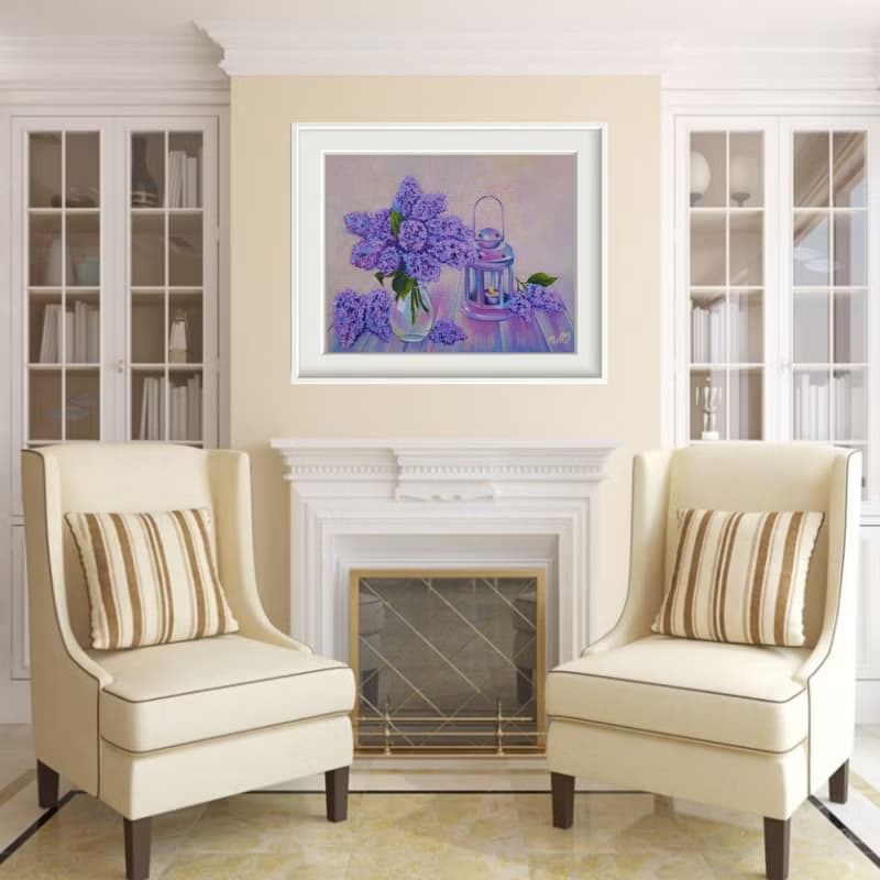 Lilac Painting Still Life Original Art Flower Artwork Bouquet Frame Oil Painting