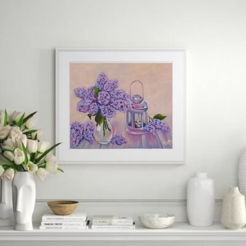 Lilac Painting Still Life Original Art Flower Artwork Bouquet Frame Oil Painting