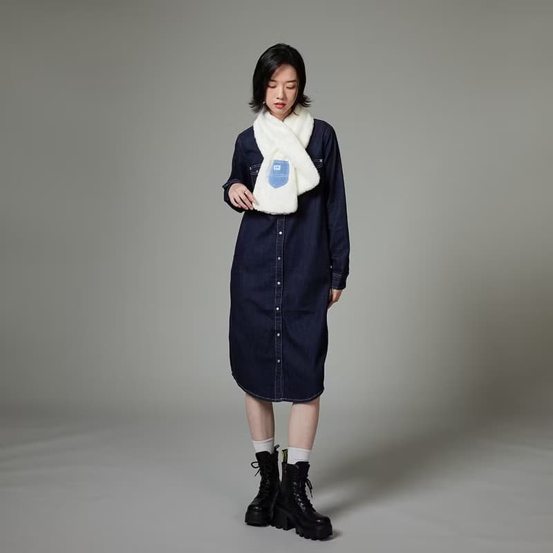 Lee 牛仔口袋刷毛圍巾 奶霜白