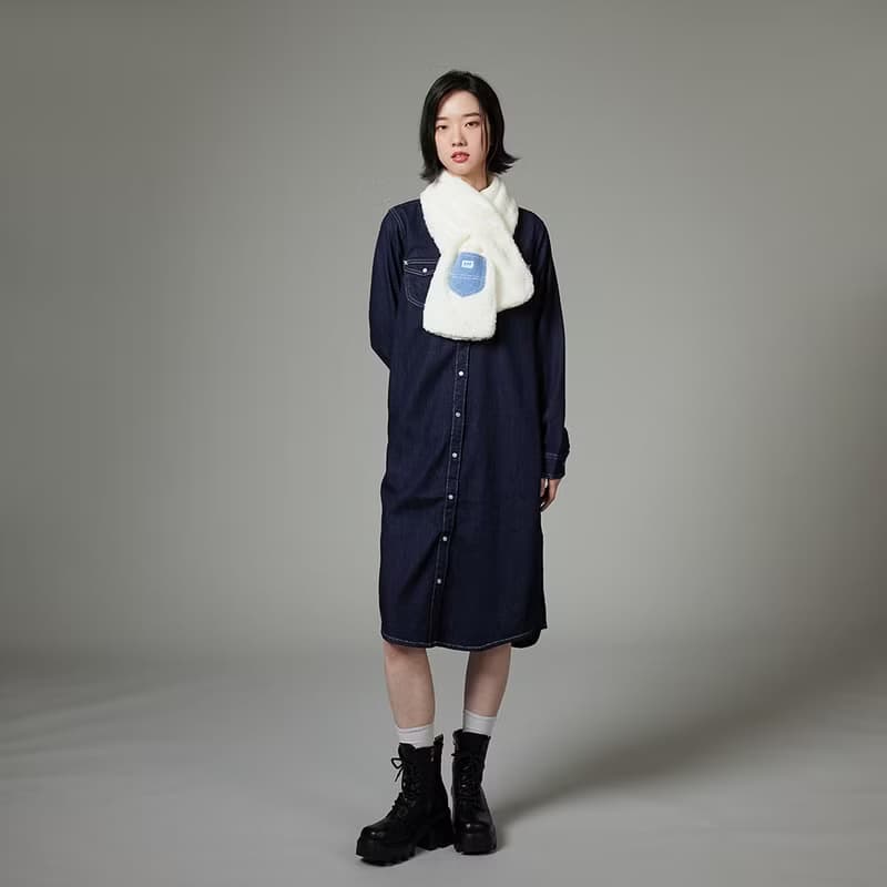 Lee 牛仔口袋刷毛圍巾 奶霜白