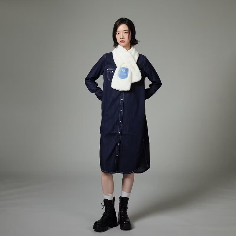 Lee 牛仔口袋刷毛圍巾 奶霜白