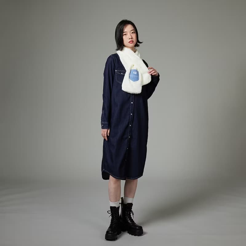 Lee 牛仔口袋刷毛圍巾 奶霜白