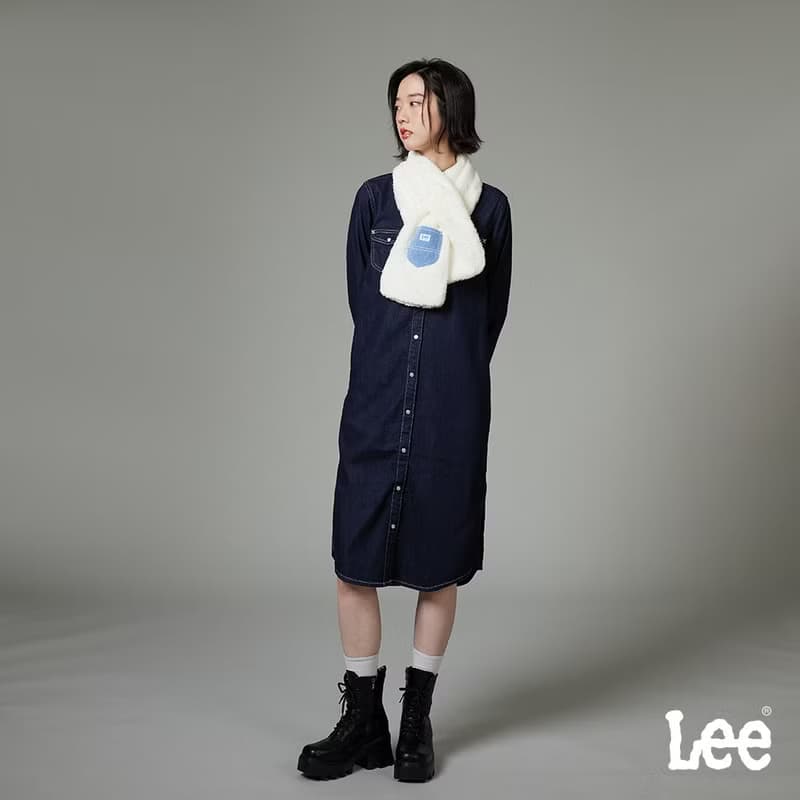 Lee 牛仔口袋刷毛圍巾 奶霜白