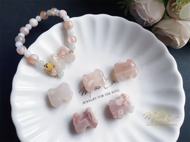 天然緬甸玉 翡翠 蝴蝶結 櫻花瑪瑙 蜜蠟 設計款 手鍊 禮物