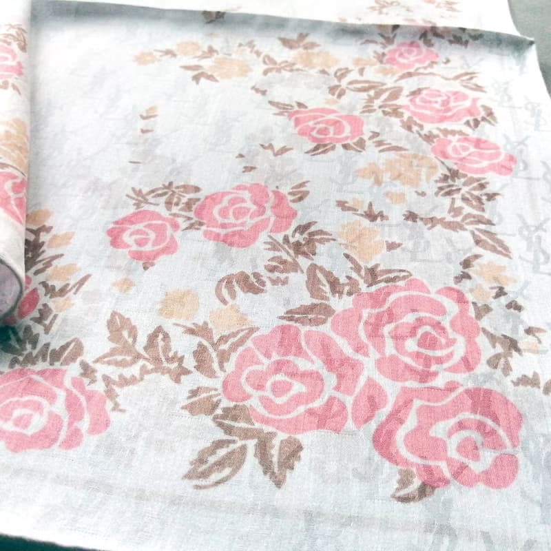 YvesSaintLaurent Vintage Handkerchief Pink Roses 23 x 22.5 inches