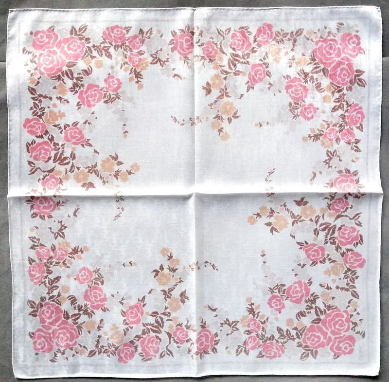 YvesSaintLaurent Vintage Handkerchief Pink Roses 23 x 22.5 inches