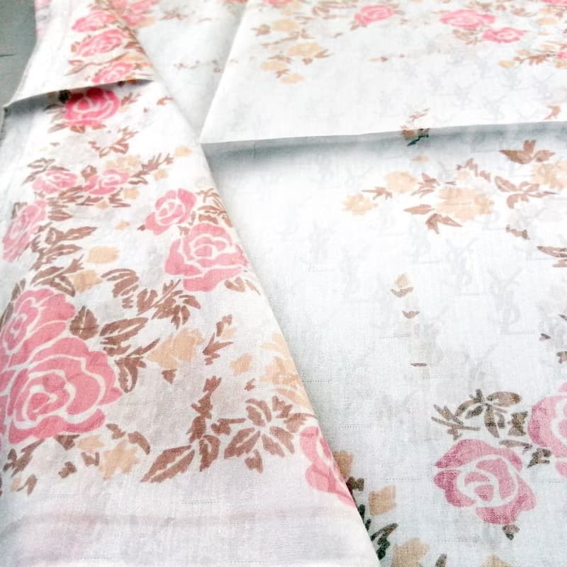 YvesSaintLaurent Vintage Handkerchief Pink Roses 23 x 22.5 inches