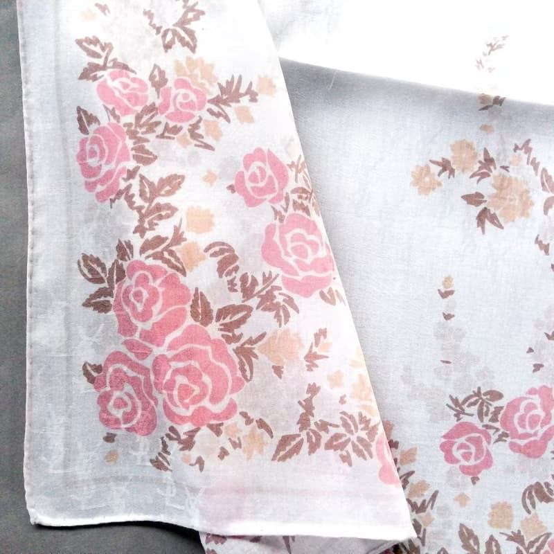YvesSaintLaurent Vintage Handkerchief Pink Roses 23 x 22.5 inches