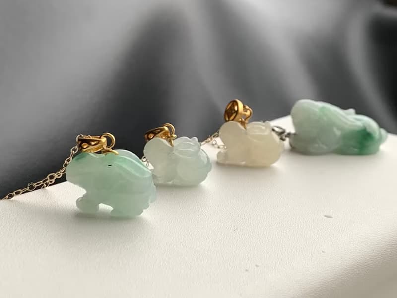 天然緬甸玉翡翠 玉兔 14kgf注金項鍊 14Kgf