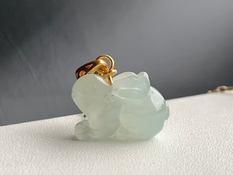 天然緬甸玉翡翠 玉兔 14kgf注金項鍊 14Kgf