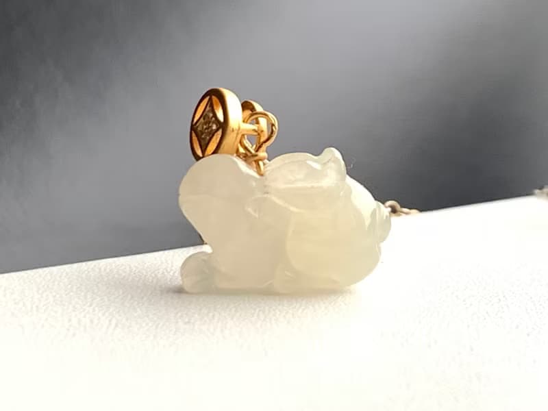 天然緬甸玉翡翠 玉兔 14kgf注金項鍊 14Kgf