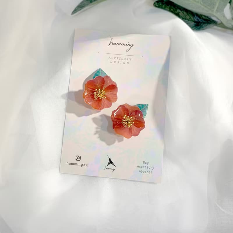 耳環 椿花 山茶花 樹脂 花 銀飾 耳夾 禮物 禮盒 手工 紅 情人節