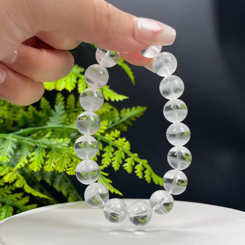 高品質天然白色幽靈水晶手串11.5mm冰透聚寶盆白水晶手錬凈化能量