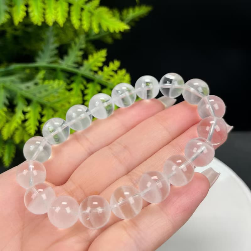 高品質天然白色幽靈水晶手串11.5mm冰透聚寶盆白水晶手錬凈化能量