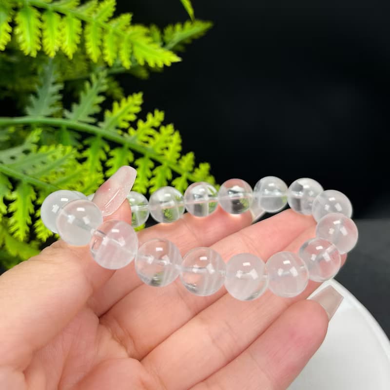 高品質天然白色幽靈水晶手串11.5mm冰透聚寶盆白水晶手錬凈化能量
